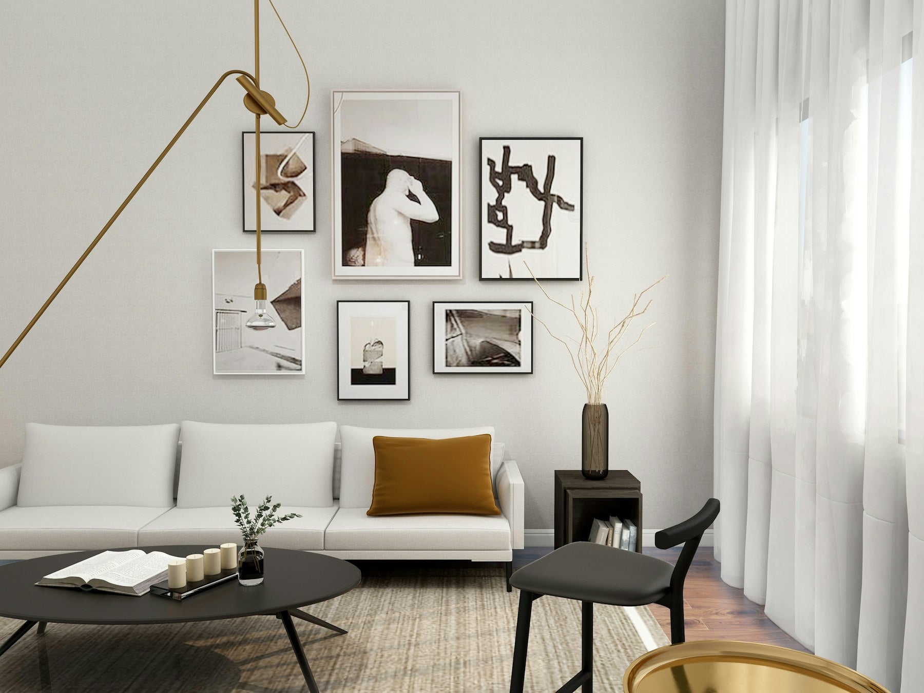 Professionally directed living room photograph with balanced composition and warm natural light